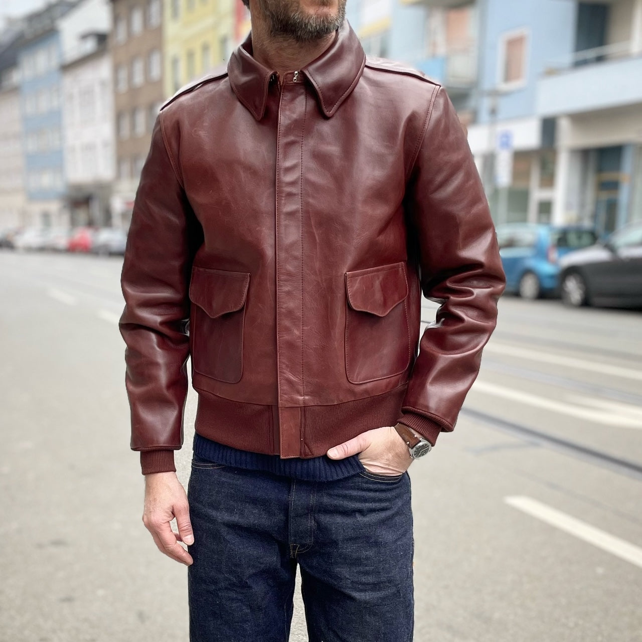 double helix | type a-2 flight jacket oiled wax brown