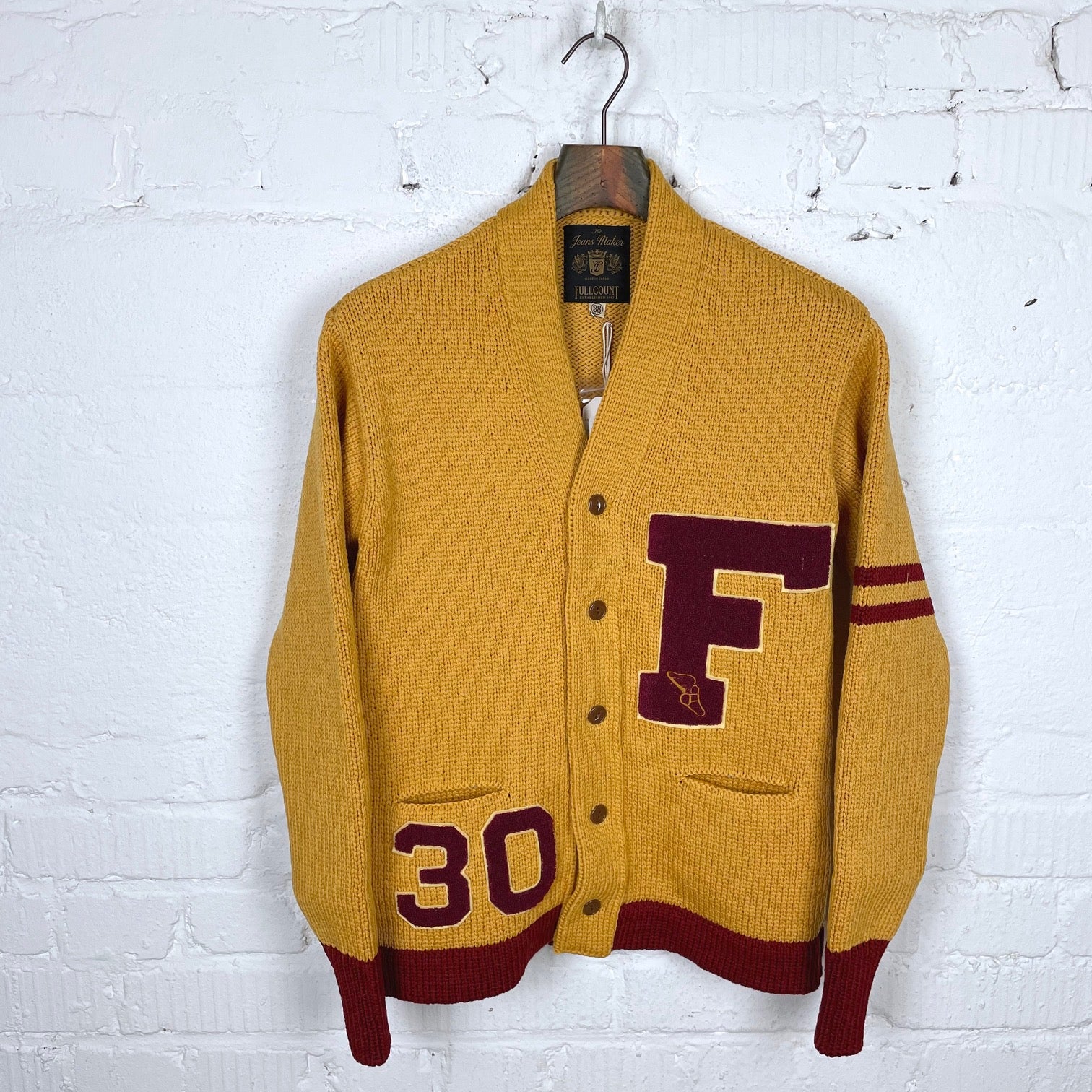 3008 husk wool letterman cardigan (30th anniversary item) mustard 