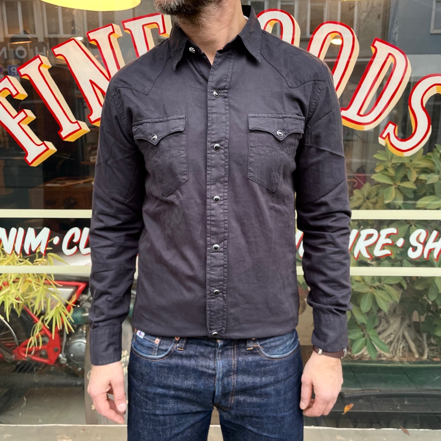 rrl dress shirt RRL Slim Fit Twill Western Shirt Polo Black