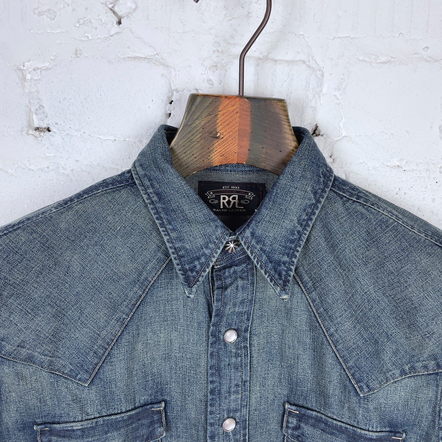 rrl slim fit denim western shirt dark wash