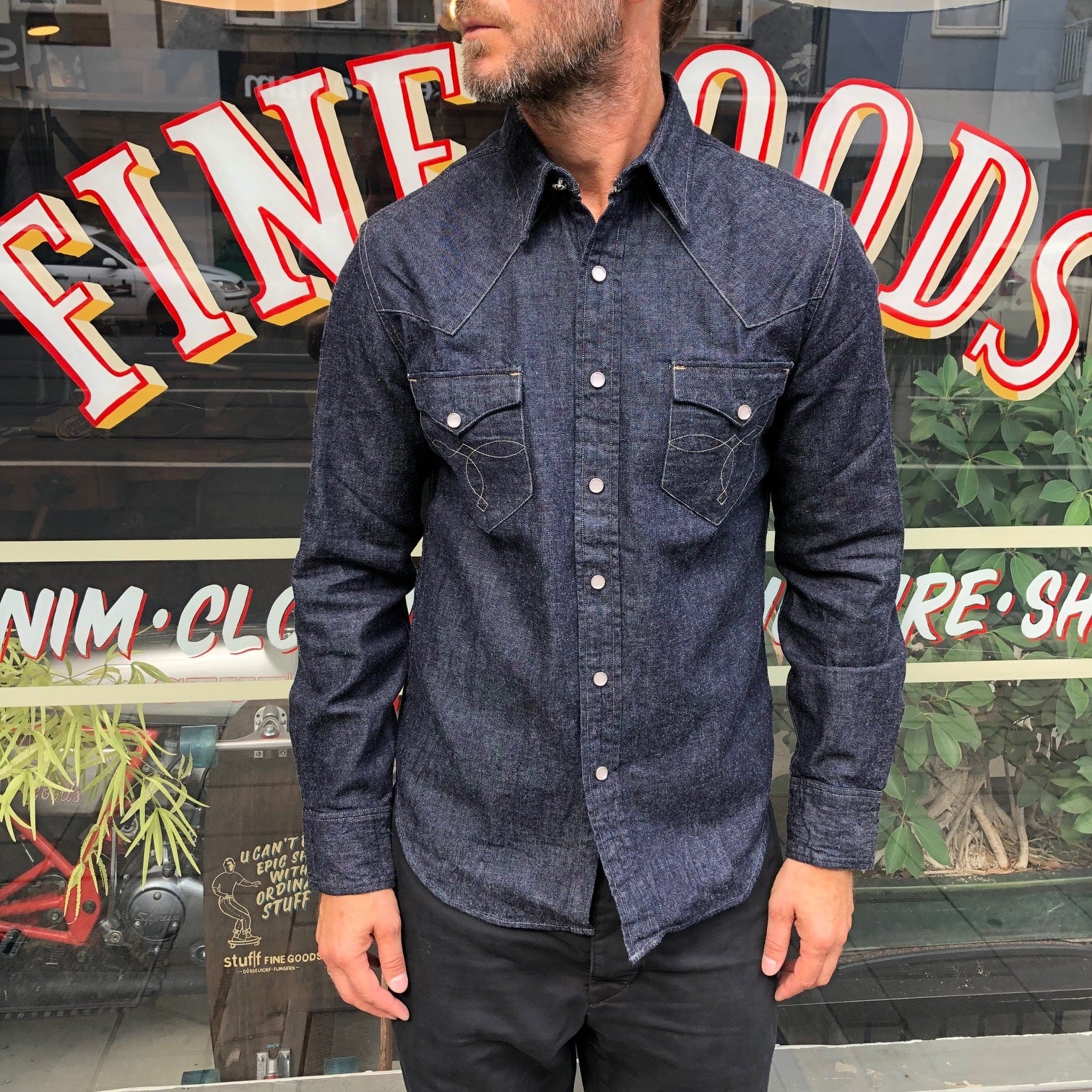 rrl slim fit denim western shirt rinsed - Main Image