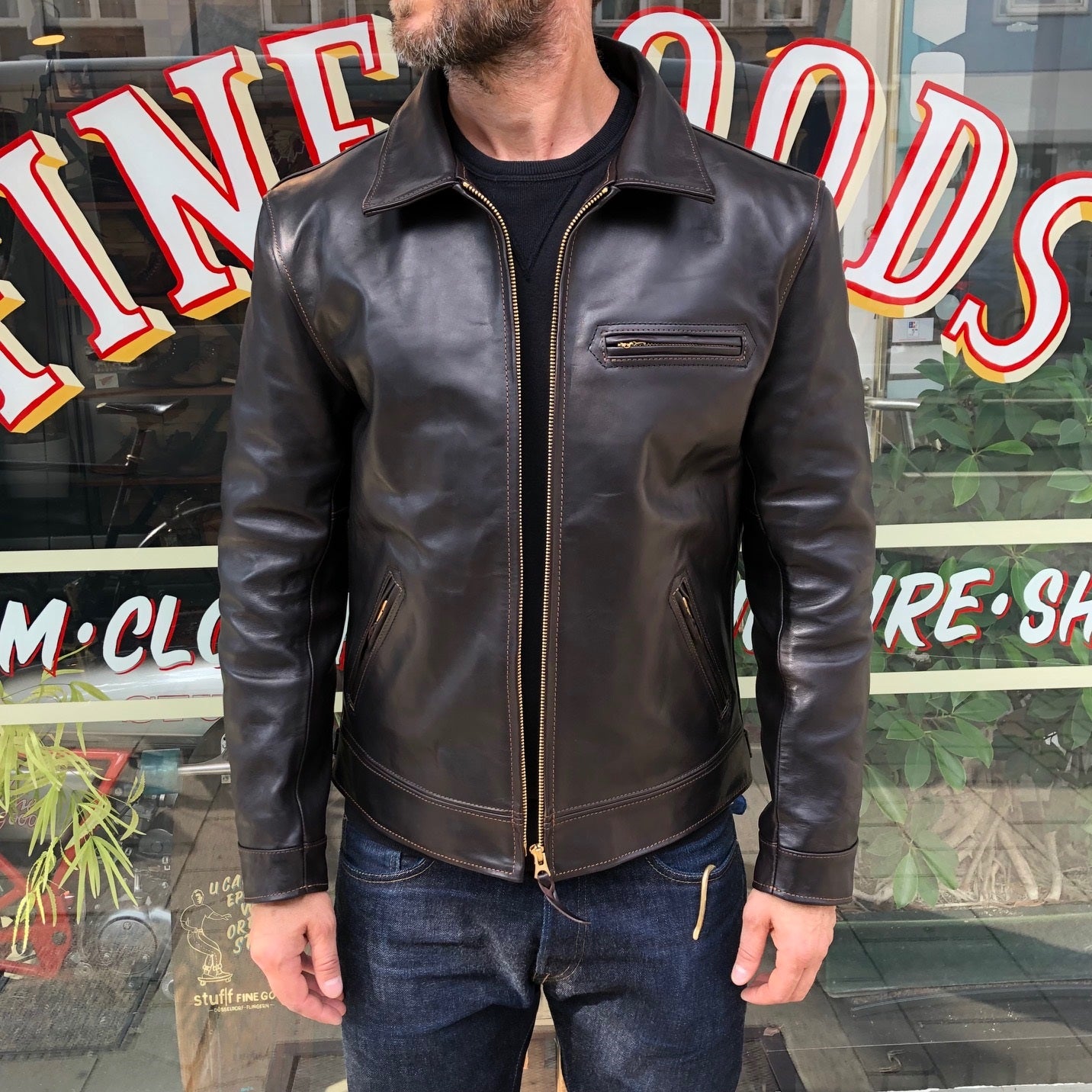 the flat head | fn-lj-hs001 horsehide single rider's jacket - black ...