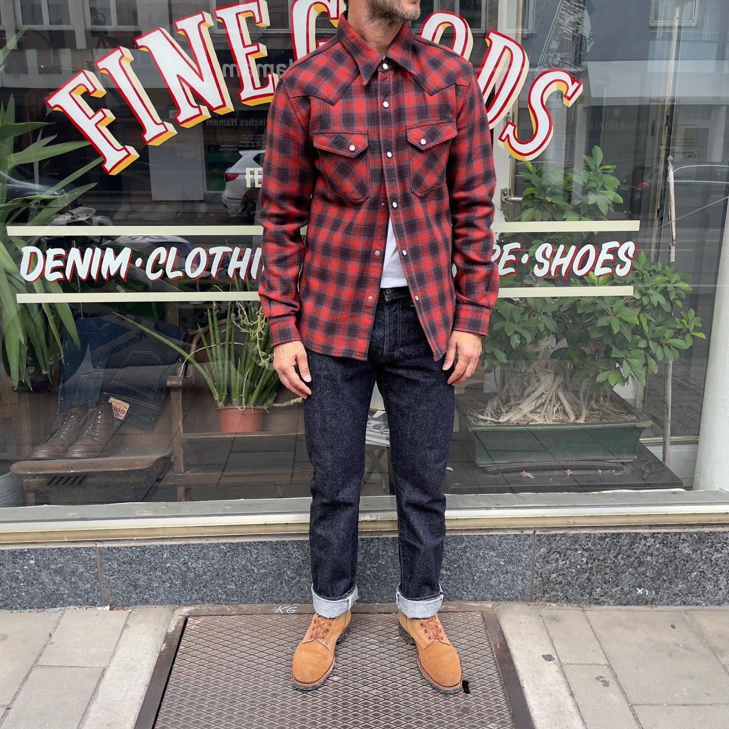 the flat head | fn-snw-005l block check ombre flannel western shirt - stuf|f-official the flat head | fn-snw-005l block check ombre flannel western shirt - stuf|f-official