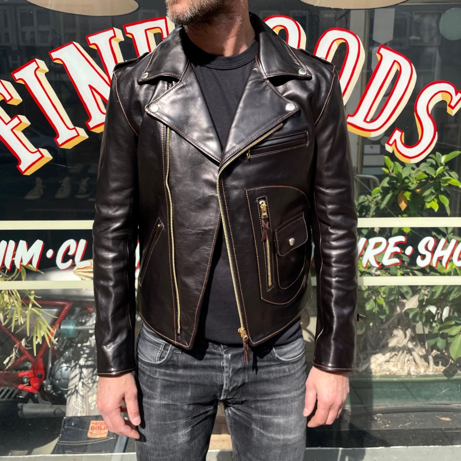 the flat head | fn-lj-hw001 horsehide double rider's jacket - black ...