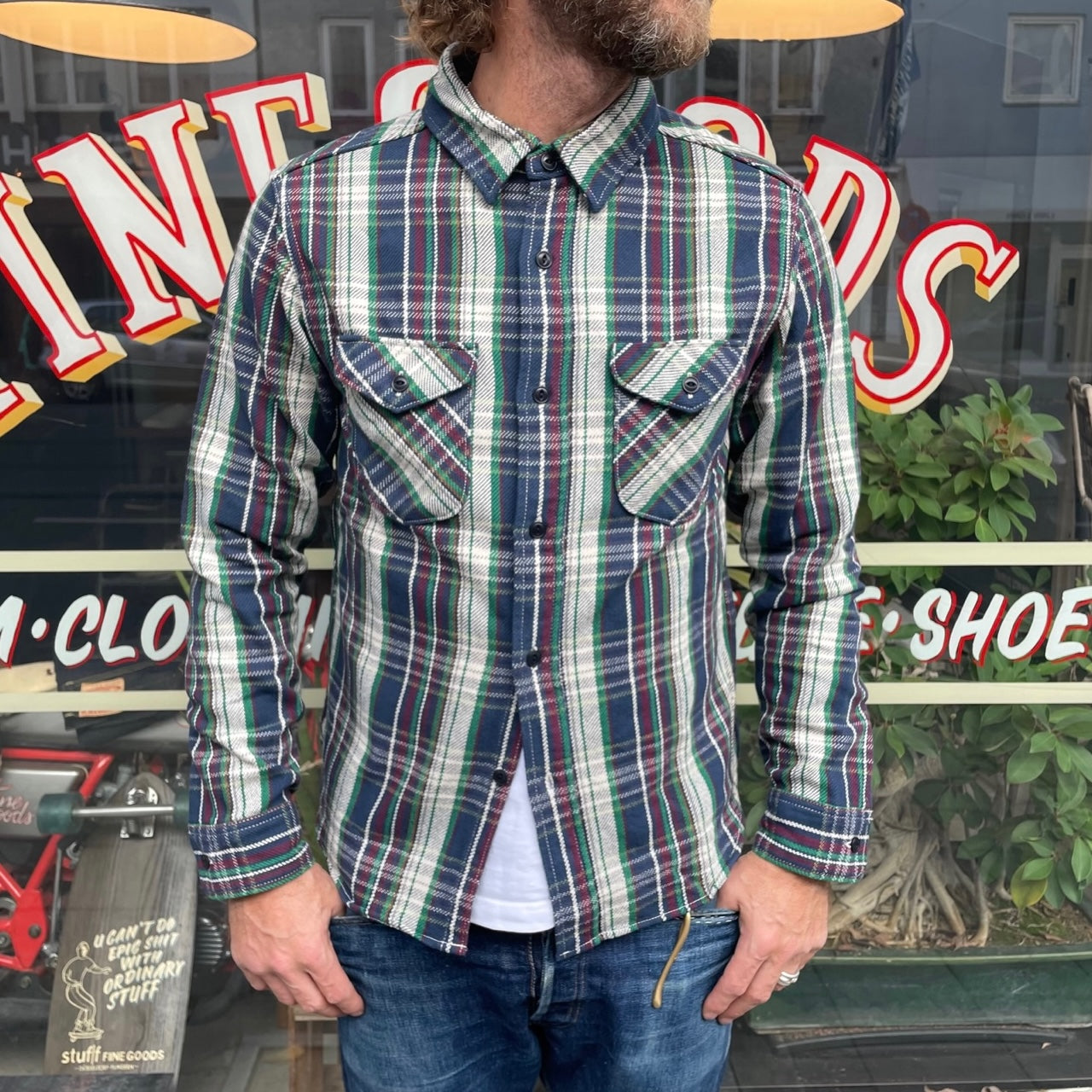ues | heavy flannel shirt navy – stuf|f-official