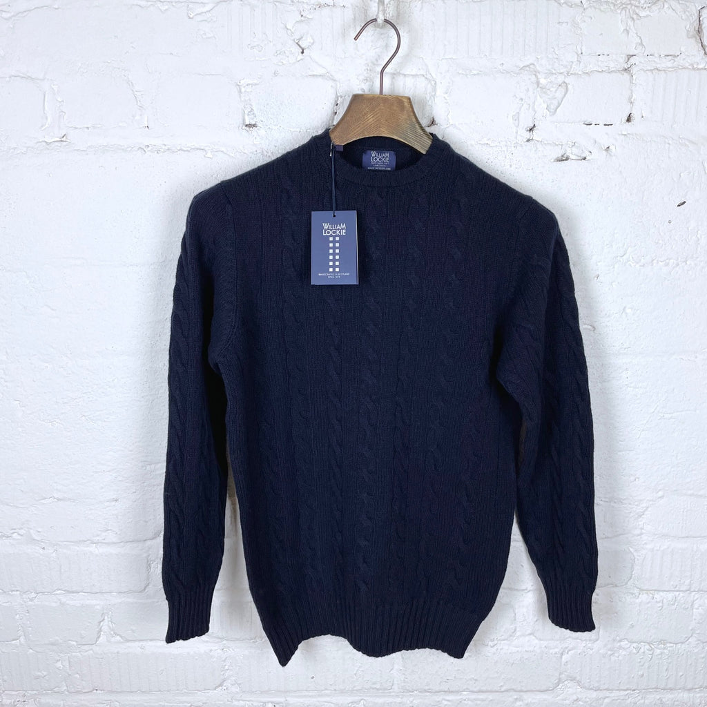 william lockie | gullan super geelong cable knit sweater - dark navy